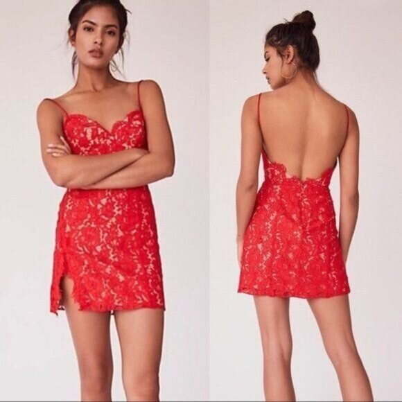 Free People Dresses & Skirts - Fame & partners x Free People mollie lace red mini Dress size 12